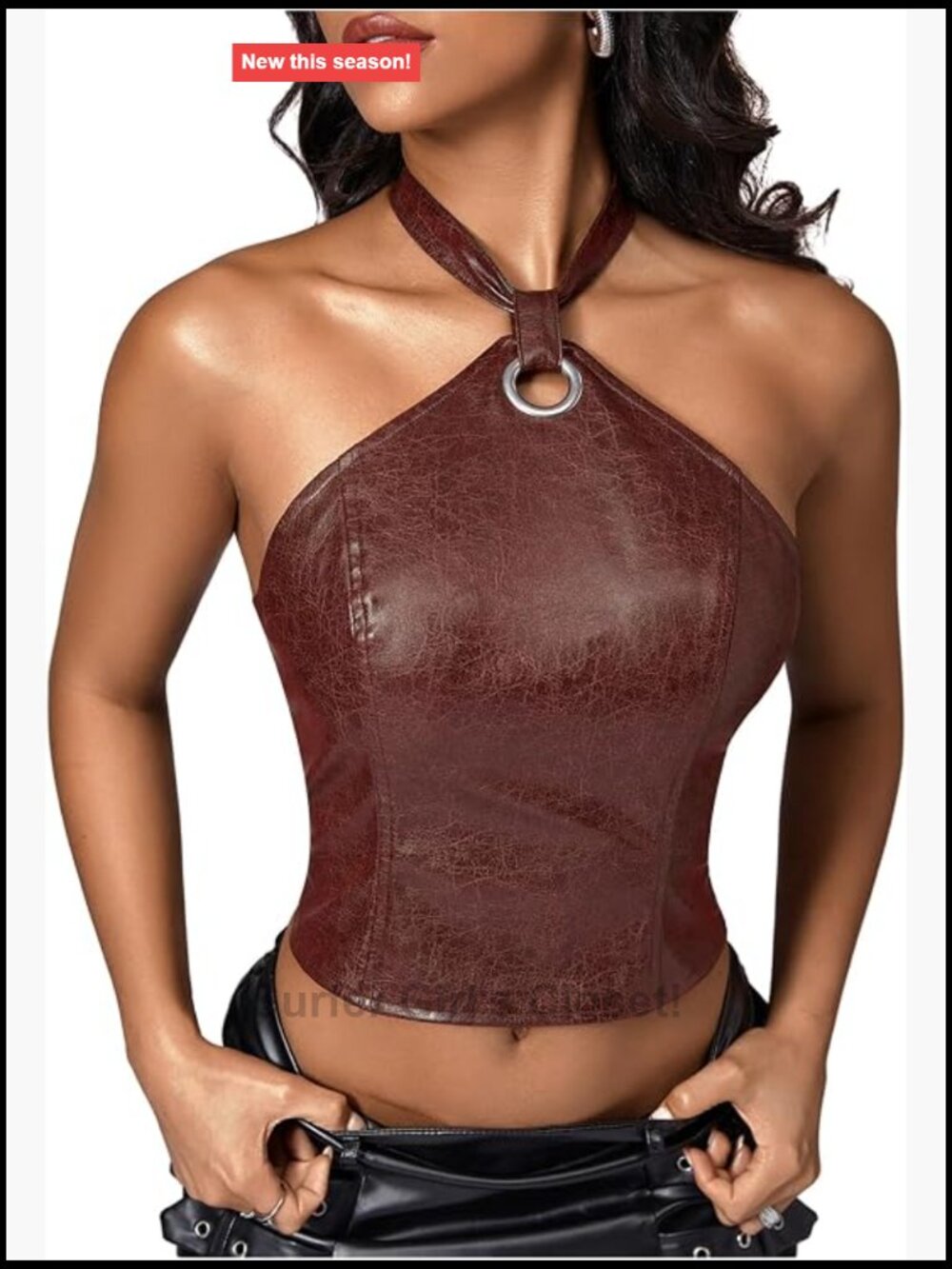 Verdusa Womens Y2K Lace Up Backless Leather Halter Top Rave Going Out
